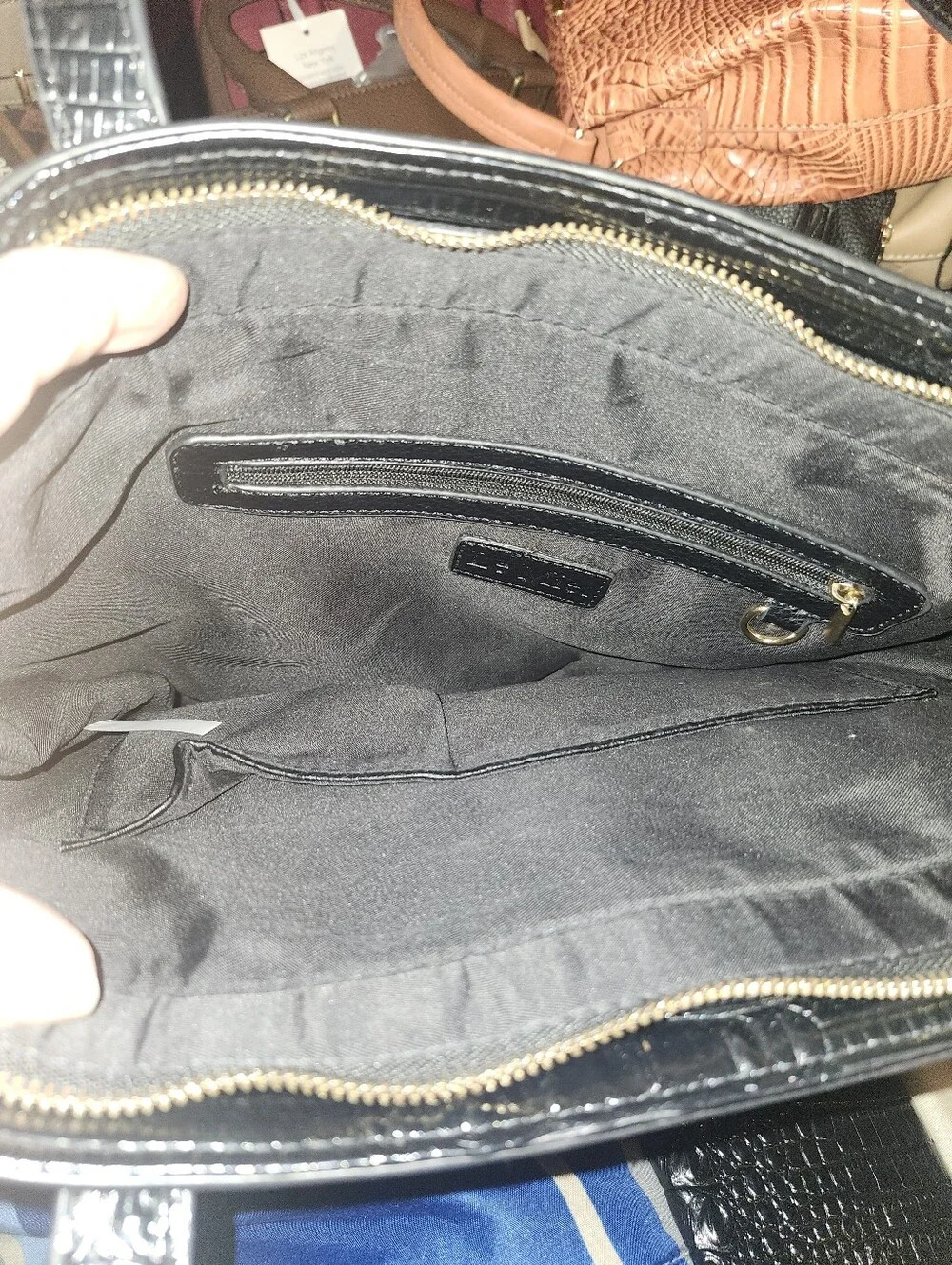 Black Croc-Embossed Tote Bag